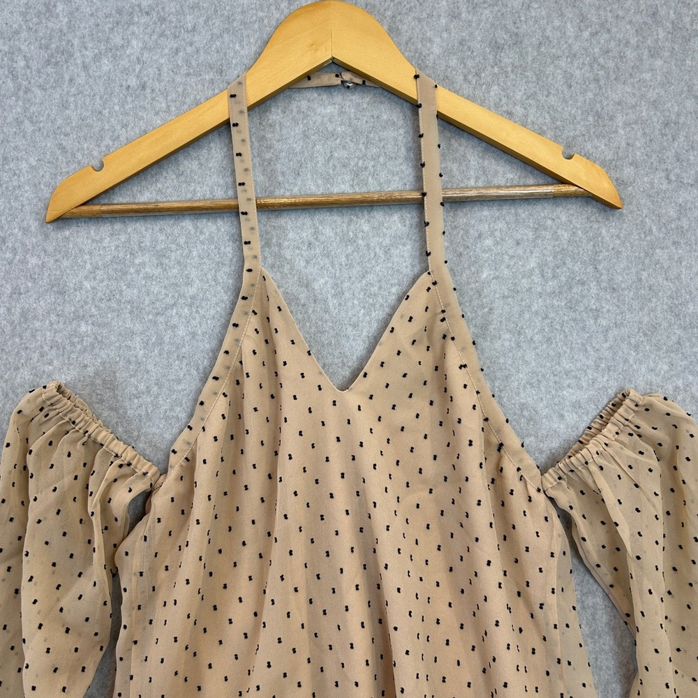 L'Academie Revolve XXS Amber Blouse Halter Neck Tan Polka Dot Off Shoulder NEW - Picture 4 of 15
